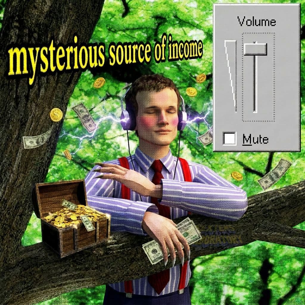 Vitalik with headphones and a Windows 98 volume slider